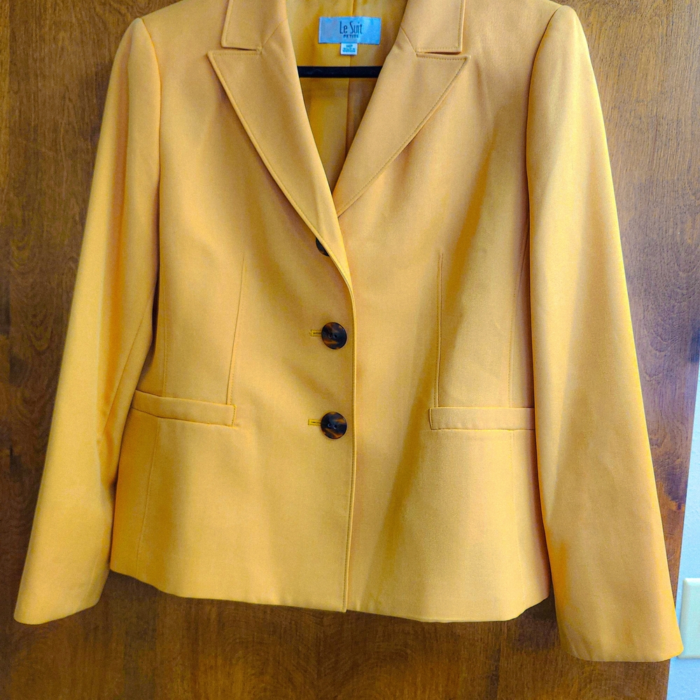 Le Suit Petite Blazer Womens 14P Yellow Mustard Structured Career Work Jacket